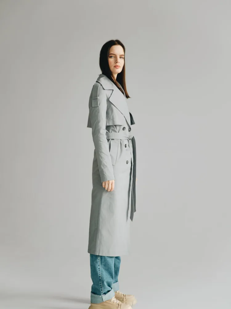 Trench coat in light gray color