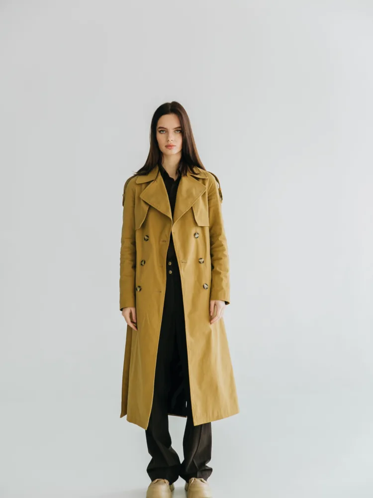 Sand-colored trench coat