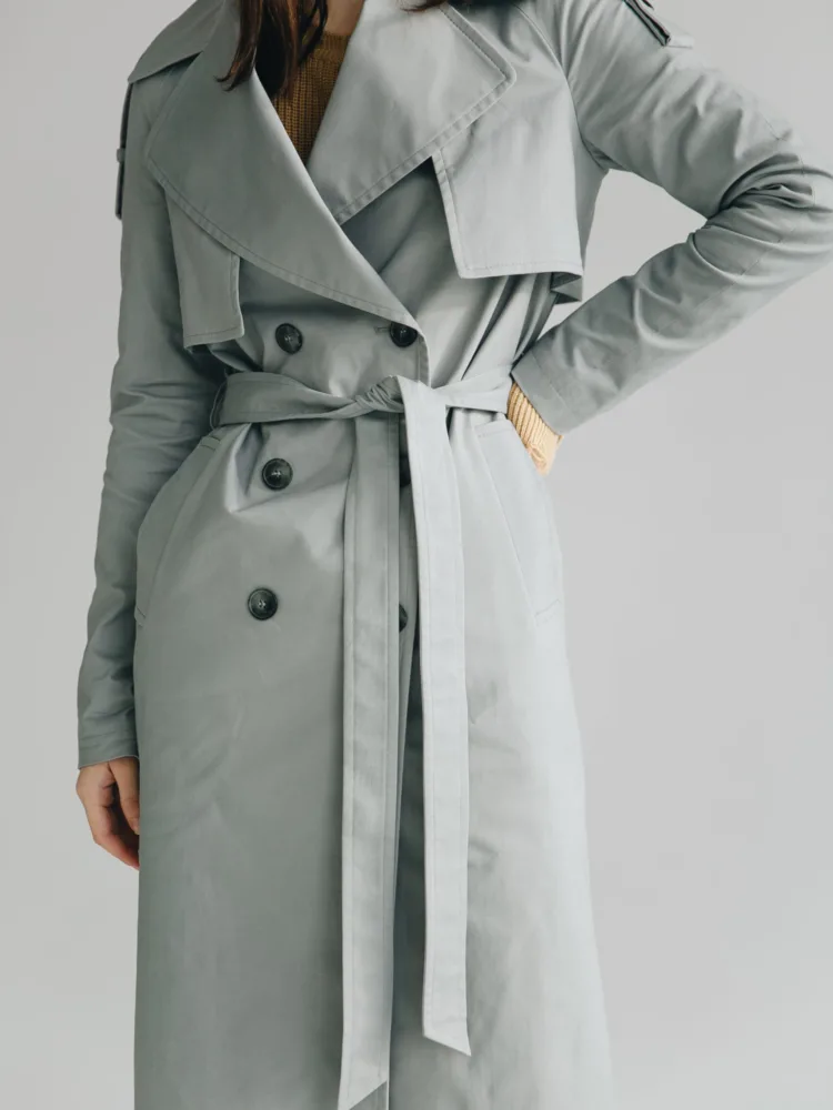 Trench coat in light gray color