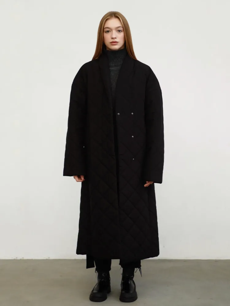 Mango quilted coat in black color