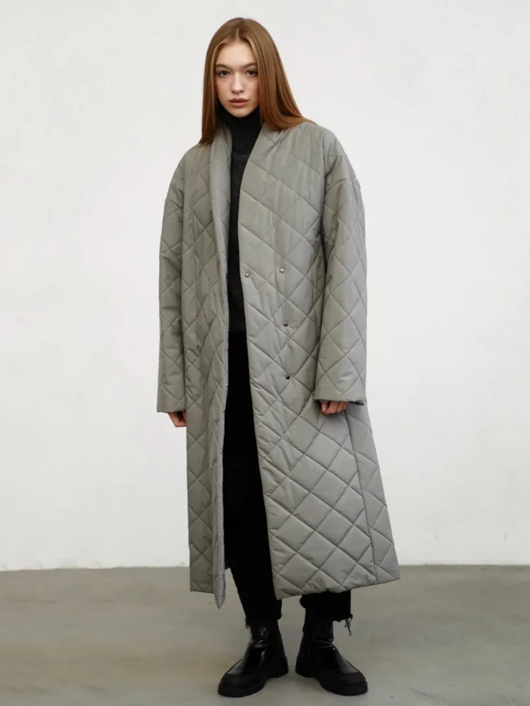 Пальто стьобане Манго кольору полинь