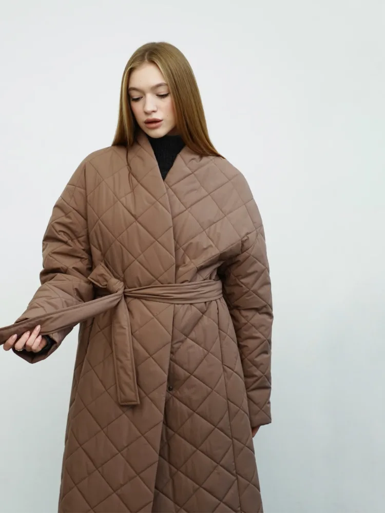 Пальто стьобане Манго кольору кемел