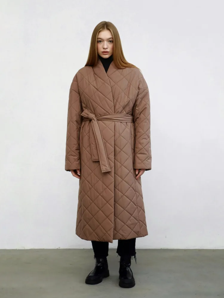 Пальто стьобане Манго кольору кемел