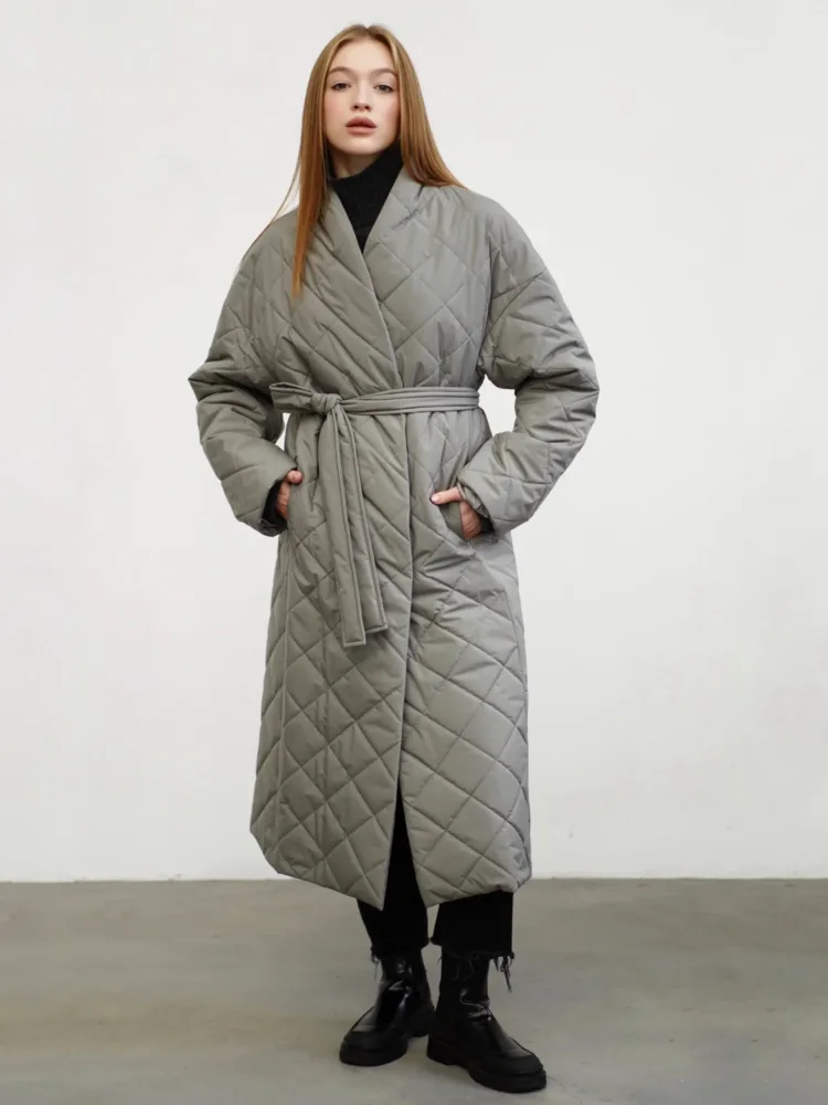 Пальто стьобане Манго кольору полинь