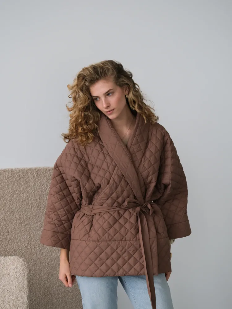 Kimono jacket transformer in camel color