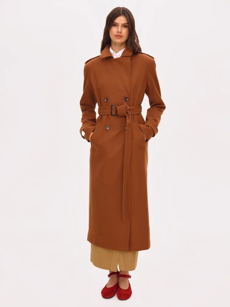 Пальто-тренч Boucle «Cadence» мод. В091 кольору кориця