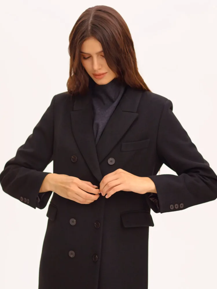 Пальто мод. 008 з 10% кашеміру чорного кольору