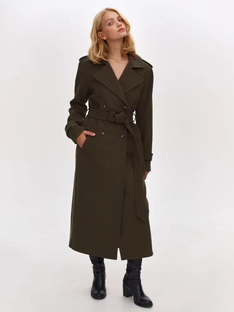 Boucle "Cadence" trench coat mod. B091 in khaki color
