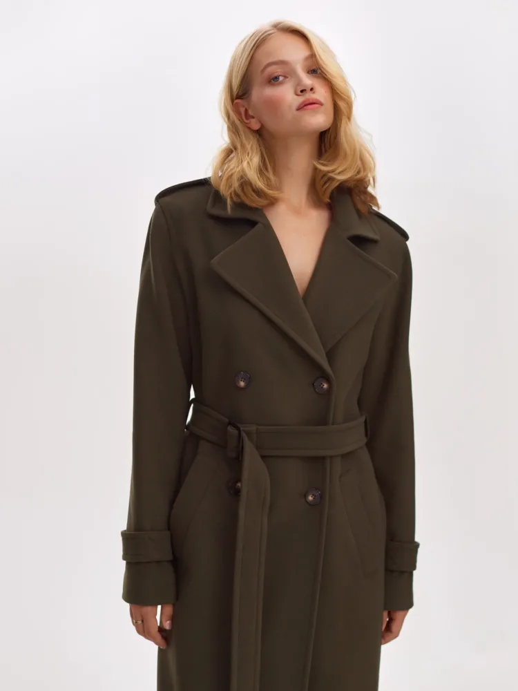 Boucle "Cadence" trench coat mod. B091 in khaki color