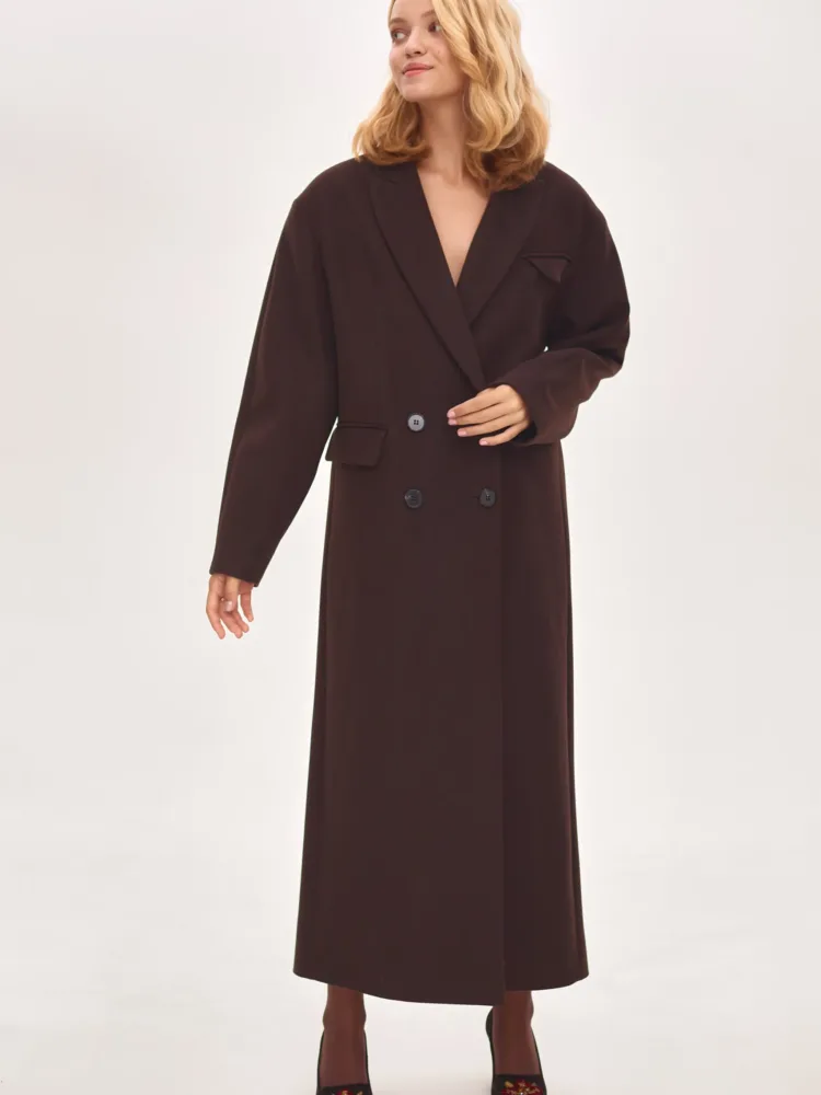 Пальто Boucle «Norah» мод. В010 кольору шоколад