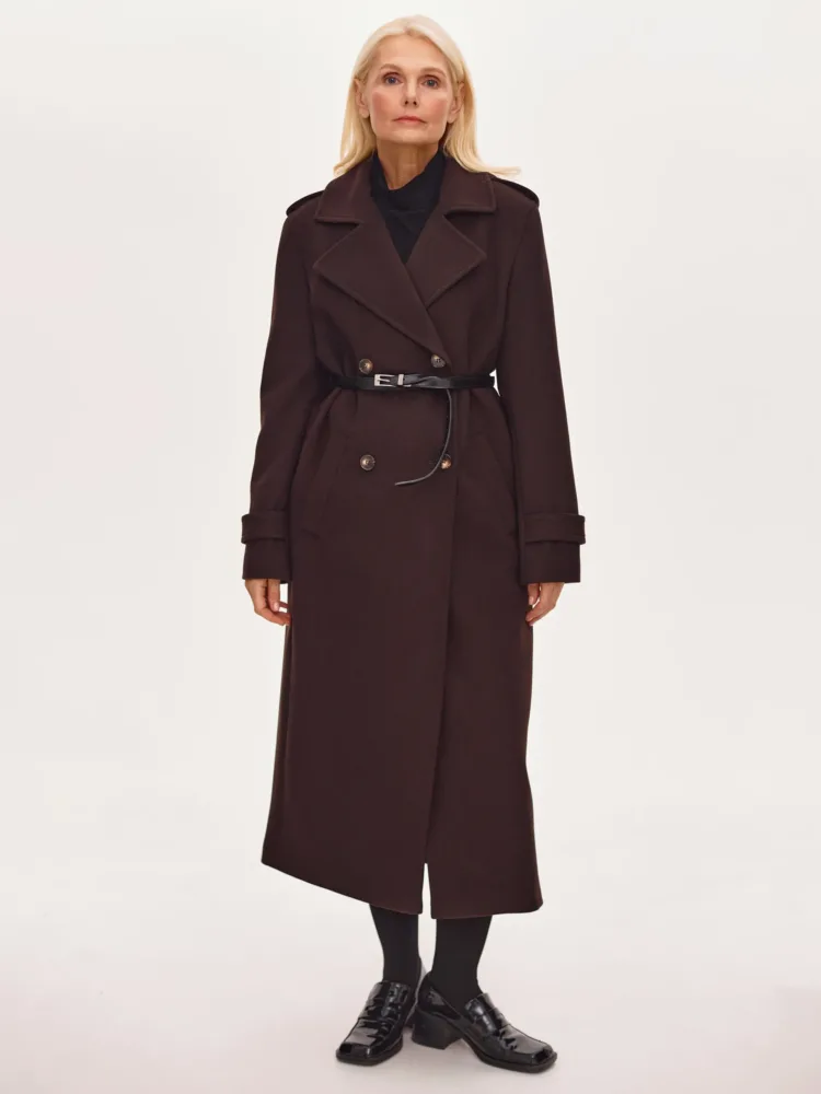 Boucle "Cadence" trench coat mod. B091 in chocolate color