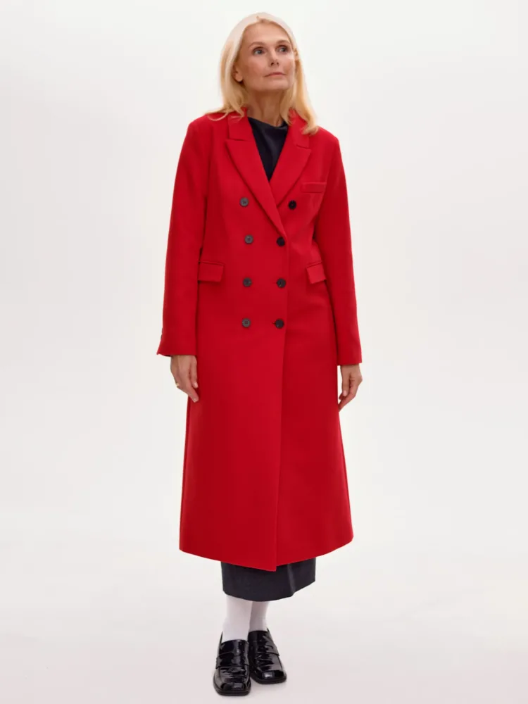 Пальто мод. 008 з 10% кашеміру червоного кольору