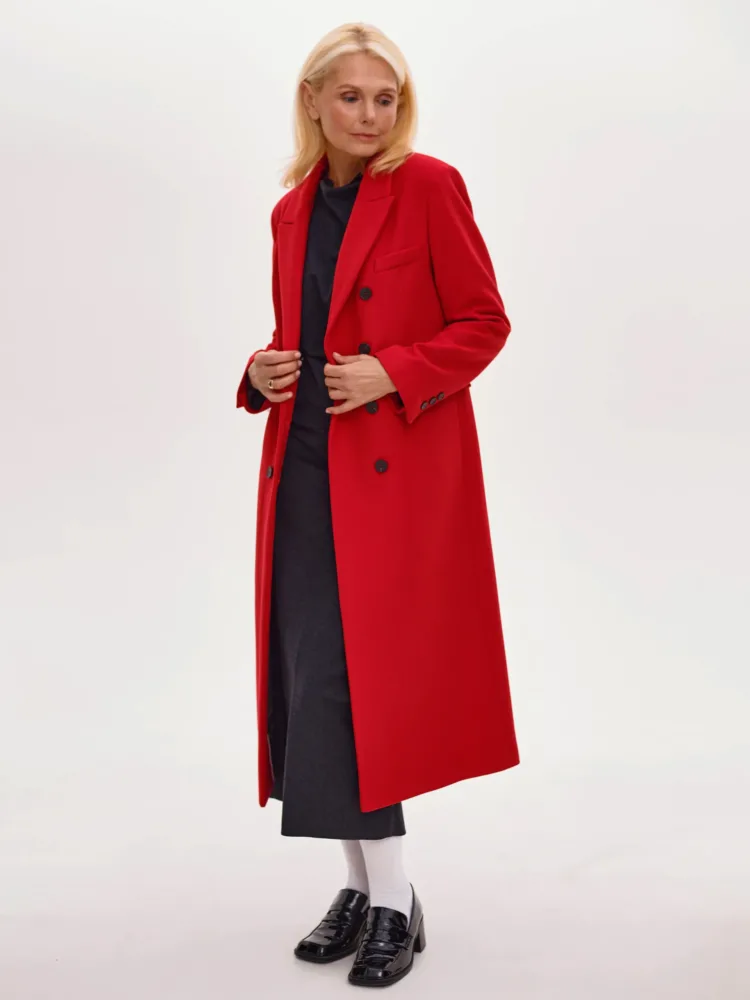 Пальто мод. 008 з 10% кашеміру червоного кольору