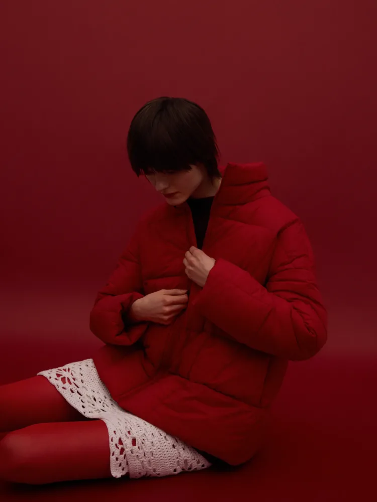 Куртка зимова Boucle мод. B025 з наповнювачем з біопуху червоного кольору